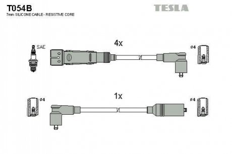 T054B TESLA Комплект кабелiв запалювання