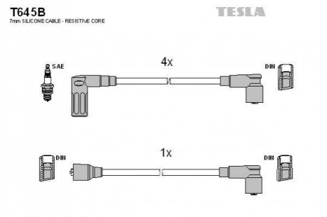 T645B TESLA Кабель запалювання к-кт TESLA Fiat 88-96 1,4