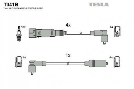 T041B TESLA Комплект кабелів високовольтних