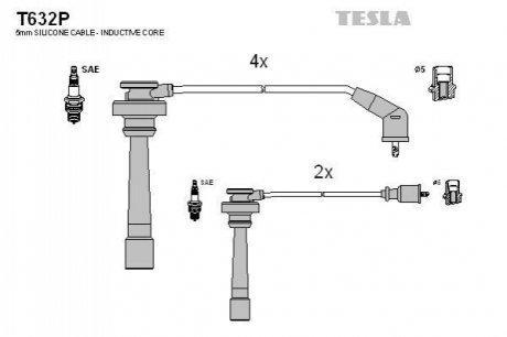 T632P TESLA Кабель запалювання к-кт TESLA MMC 06.97-04.00 3.5 6G74 DOHC