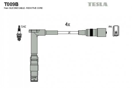 T009B TESLA Кабель запалювання к-кт TESLA MB 92-98 1,8