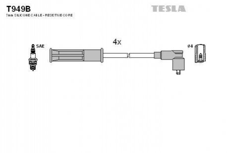 T949B TESLA Комплект кабелів високовольтних