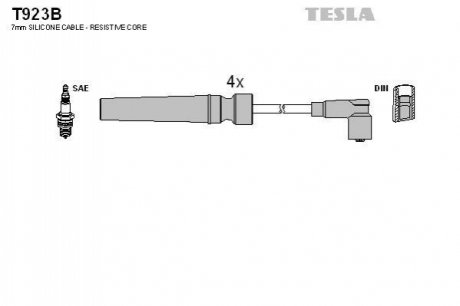 T923B TESLA Кабель запалювання к-кт TESLA Nubira,Lacetti,Nexia 03- 1,6 New 08- 1,6F16D3 (UzDaewoo)