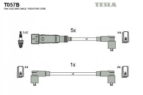 T057B TESLA Комплект кабелiв запалювання