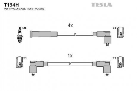 T194H TESLA Комплект кабелiв запалювання