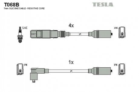 T068B TESLA Комплект кабелiв запалювання