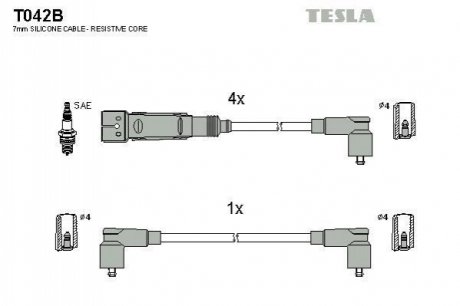 T042B TESLA Комплект кабелiв запалювання