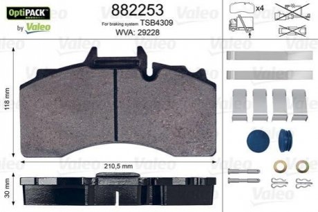 882253 Valeo Колодки гальмівні, WVA29228