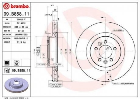 09.B858.11 BREMBO Тормозной диск передний