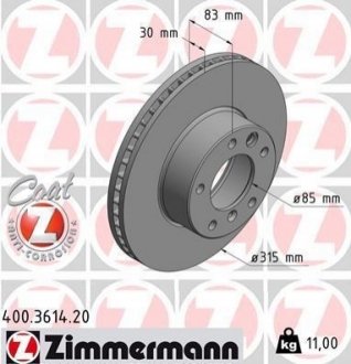 400361420 ZIMMERMANN Диск гальмівний Coat Z