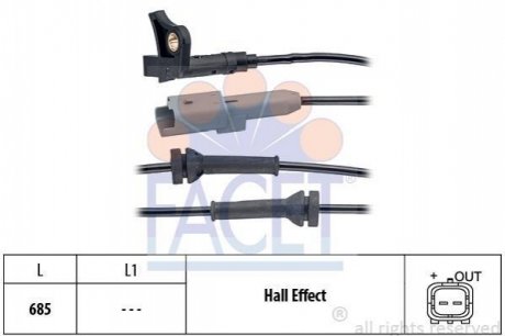 21.0035 FACET Датчик ABS Peugeot 307, 00- перед Л/Пр