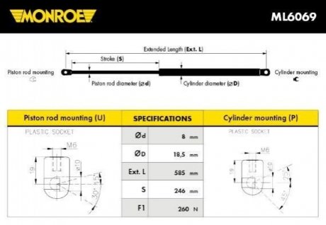 ML6069 MONROE Газовая пружина, капот