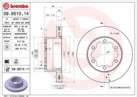 09.9510.14 BREMBO Тормозной диск