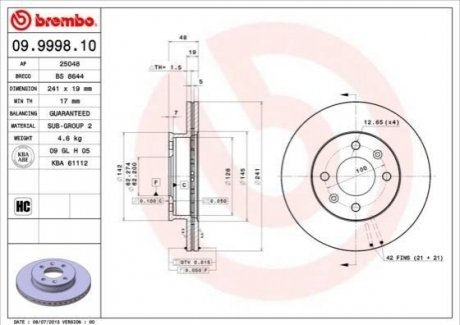 09.9998.10 BREMBO Тормозной диск