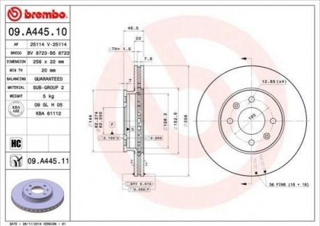 09.A445.10 BREMBO Тормозной диск вентилируемый