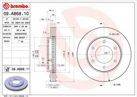 09.A868.10 BREMBO Гальмівний диск