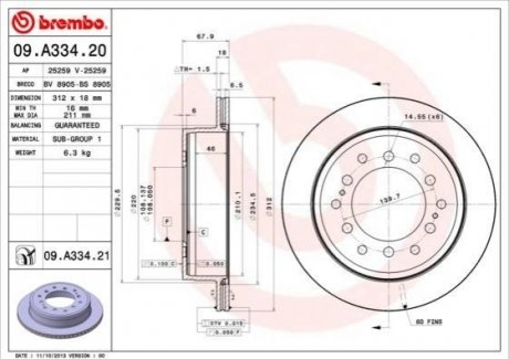 09.A334.21 BREMBO Тормозной диск