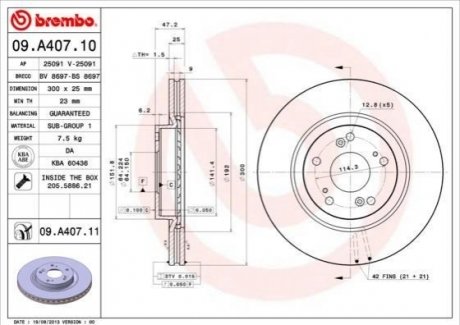 09.A407.10 BREMBO Гальмівний диск