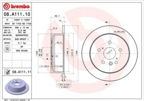 08.A111.11 BREMBO Тормозной диск