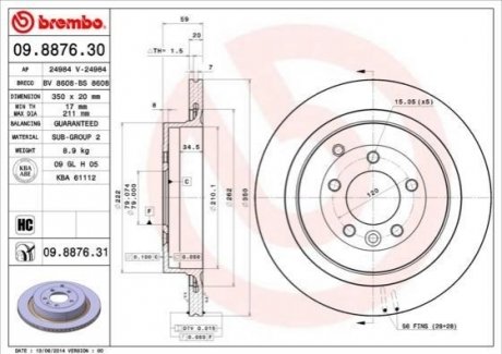 09.8876.31 BREMBO Тормозной диск