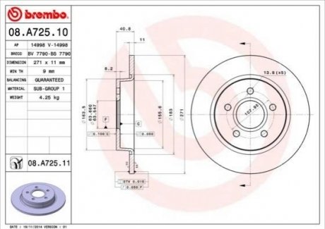 08.A725.10 BREMBO Гальмівний диск