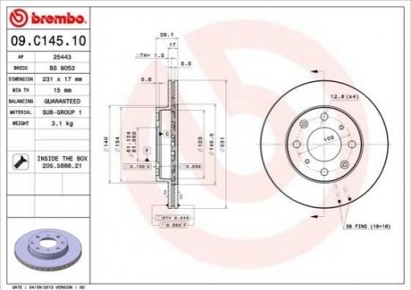 09.C145.10 BREMBO Тормозной диск