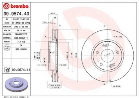 09.9574.40 BREMBO Тормозной диск