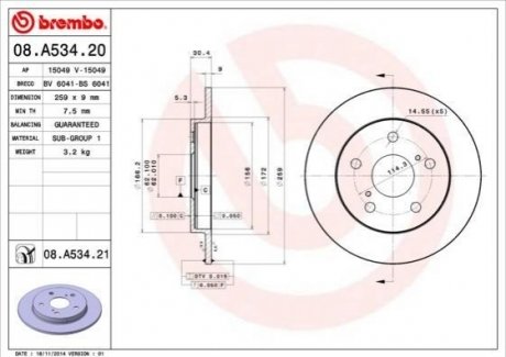 08.A534.21 BREMBO Гальмівний диск