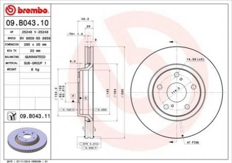 09.B043.10 BREMBO Гальмівний диск