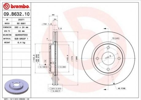 09.B632.10 BREMBO Тормозной диск