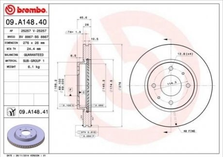 09.A148.41 BREMBO Гальмівний диск