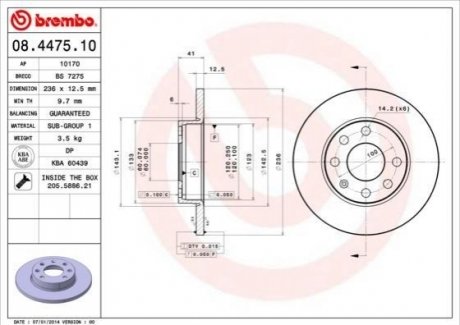 08.4475.10 BREMBO Тормозной диск