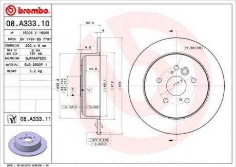 08.A333.11 BREMBO Гальмівний диск