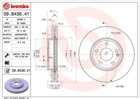 09.B436.41 BREMBO Тормозной диск