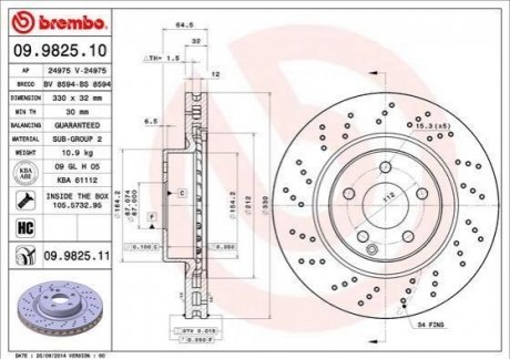 09.9825.11 BREMBO Тормозной диск