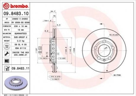 09.8483.11 BREMBO Тормозной диск