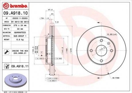 09.A918.10 BREMBO Диск гальмівний