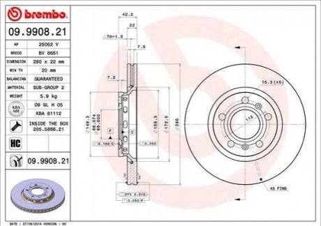 09.9908.21 BREMBO Гальмівний диск