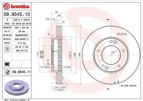 09.9545.10 BREMBO Тормозной диск