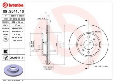 09.9541.10 BREMBO Тормозной диск