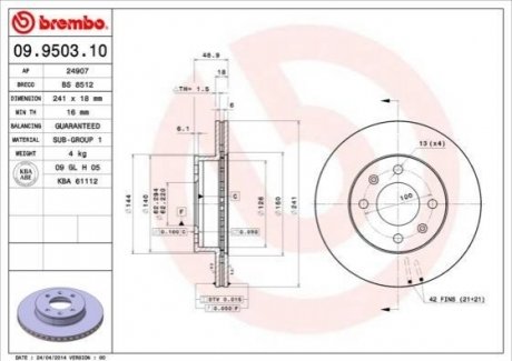 09.9503.10 BREMBO Тормозной диск