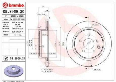 09.8969.20 BREMBO Тормозной диск