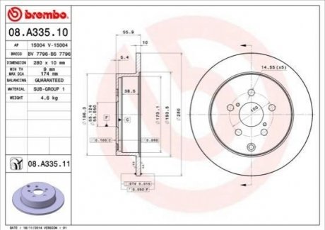 08.A335.10 BREMBO Тормозной диск