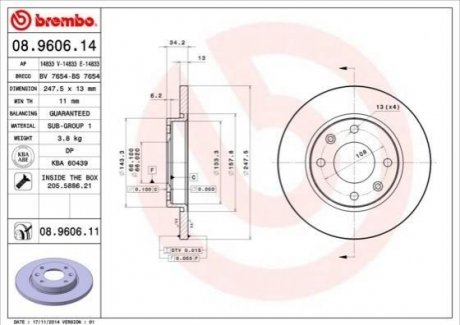 08.9606.14 BREMBO Тормозной диск