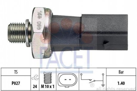 7.0168 FACET Датчик давления масла (1,2-1,6 bar/2 конт./черный) Golf/Passat/Octavia 2.0TSI 03