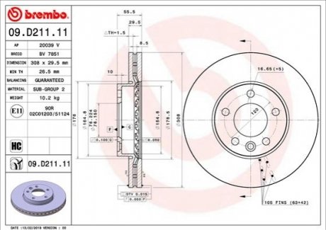 09.D211.11 BREMBO Тормозной диск