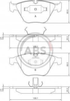 37346 A.B.S. Гальмівні колодки перед. BMW 5(E60)/7(E65) 02-10 (ATE) (155,1x68,5x20,3)