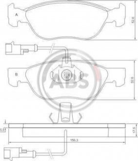 36893 A.B.S. Гальмівні колодки перед. Fiat Bravo/Marea 96-02 (ATE) (156,3x52,6x17,6)