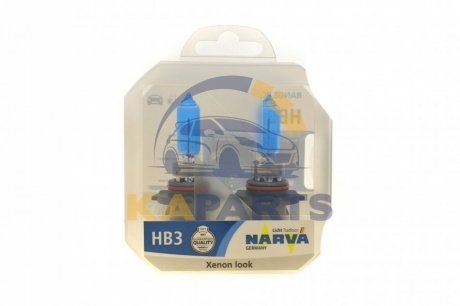 486252100 NARVA К-кт автоламп HB3/9005 RPW 12V NARVA 60W P20d (White 4500K)