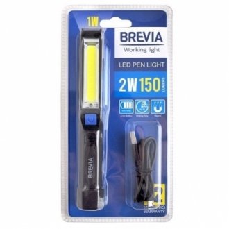 11220 BREVIA Фонарик инспекционный LED Pen Light 2W COB+1W LED 150lm, 900mAh, microUSB, бліст